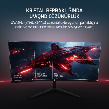 GamePower WQ34 34'' 1ms 180Hz Curved 2K UWQHD 3440*1440 Pivot Gaming Monitör (Sıfır Ölü Piksel Garantili)