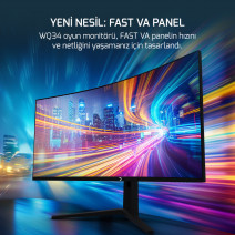 GamePower WQ34 34'' 1ms 180Hz Curved 2K UWQHD 3440*1440 Pivot Gaming Monitör (Sıfır Ölü Piksel Garantili)